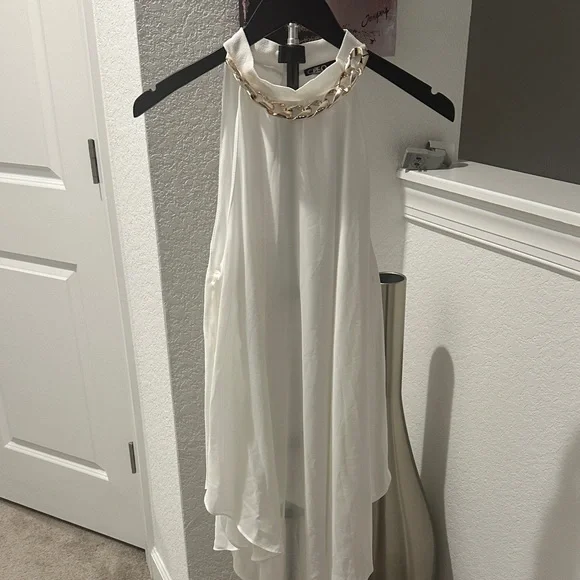 cleo White Halter Chain-Neck Flowing Chiffon Top - Picture 2 of 6